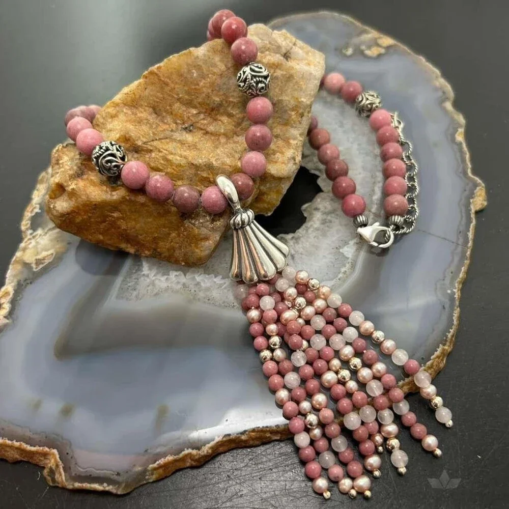 Carolyn Pollack Sterling Rhodochrosite Beads & Swirl Beads w/Enhancer Necklace